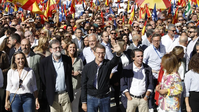 Acto del PP contra la Amnistia con el apoyo de los expredientes Aznar y Rajoy a Alberto Nuñez Feijoo. © Jesús 
