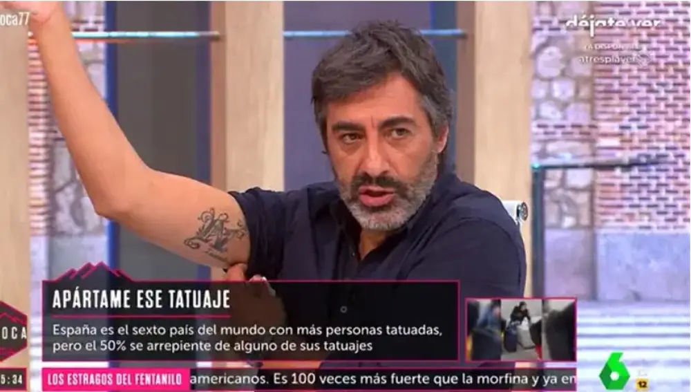 Juan del Val enseña su tatuaje en honor a Nuria Roca en &quot;La Roca&quot;