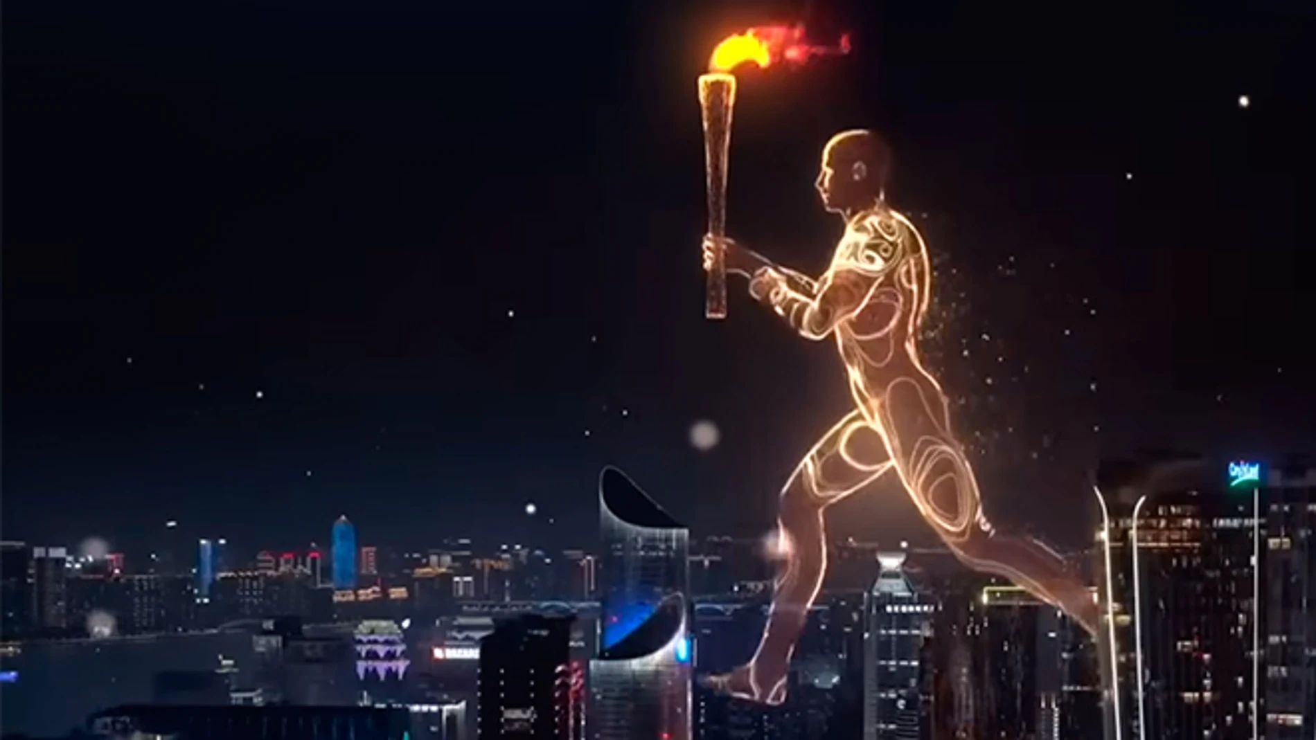Así se creó el atleta digital gigante que encendió el pebetero en la apertura de los Juegos Asiáticos.