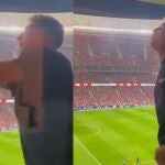 Gianluca Simeone hace gestos ofensivos a los aficionados del Real Madrid