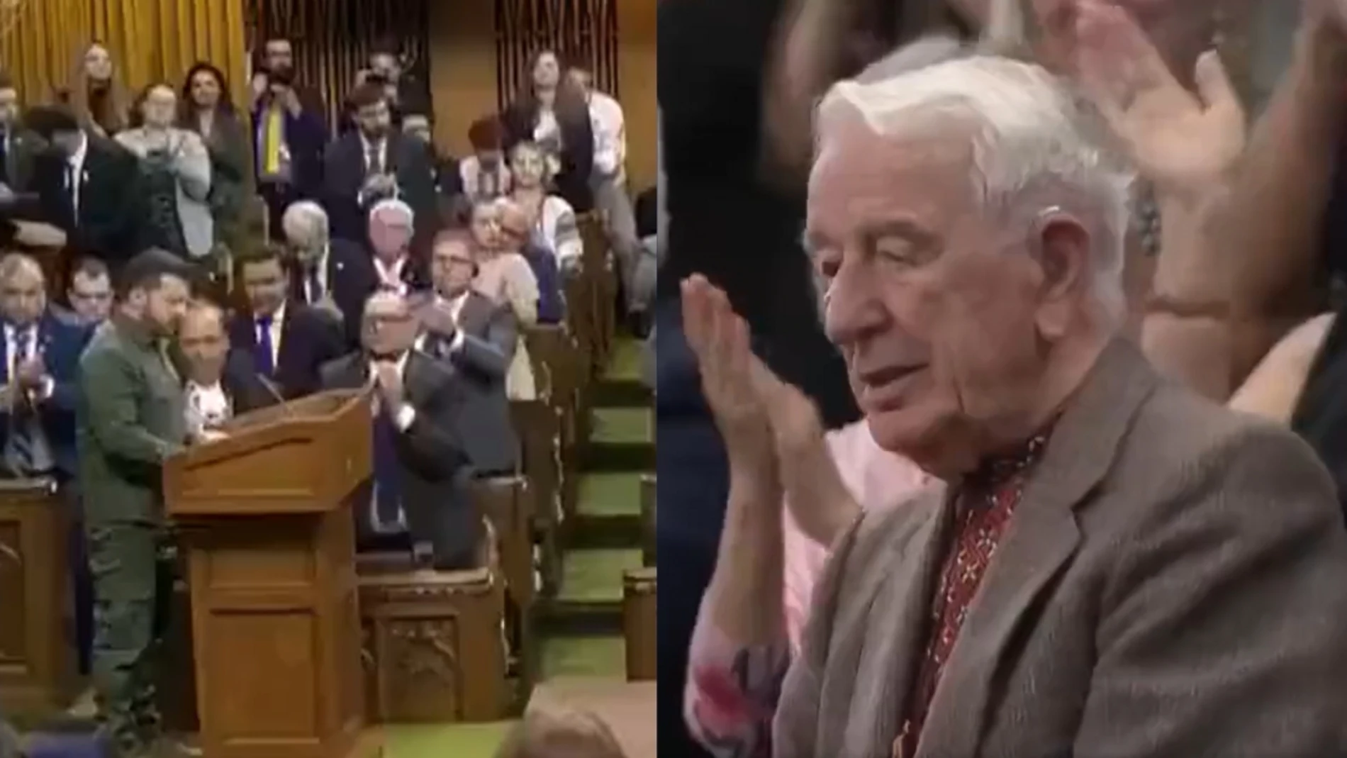 Zelensky en el Parlamento de Canadá y hombre nazi homenajedado