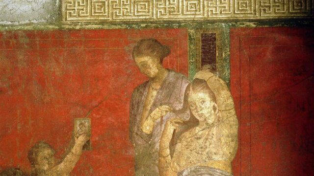 Fresco de Pompeya donde se ve el uso de un espejo