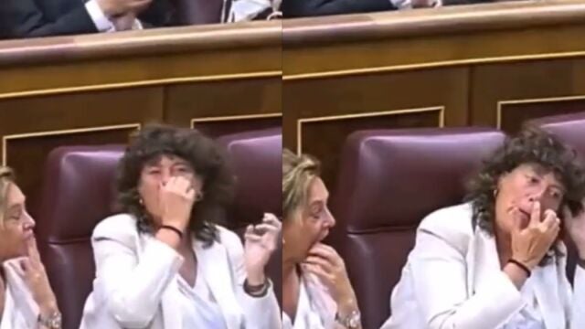 Teresa Jordá, diputada de ERC por Gerona, hurgándose la nariz en el Congreso