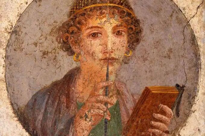 Algunos expertos atribuyen este fresco de Pompeya a Sosípatra, otros a Safo