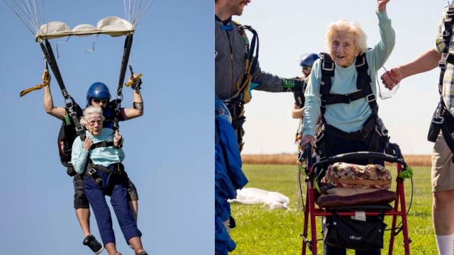 Dorothy Hoffner, la mujer más longeva en saltar en paracaídas con 104 años