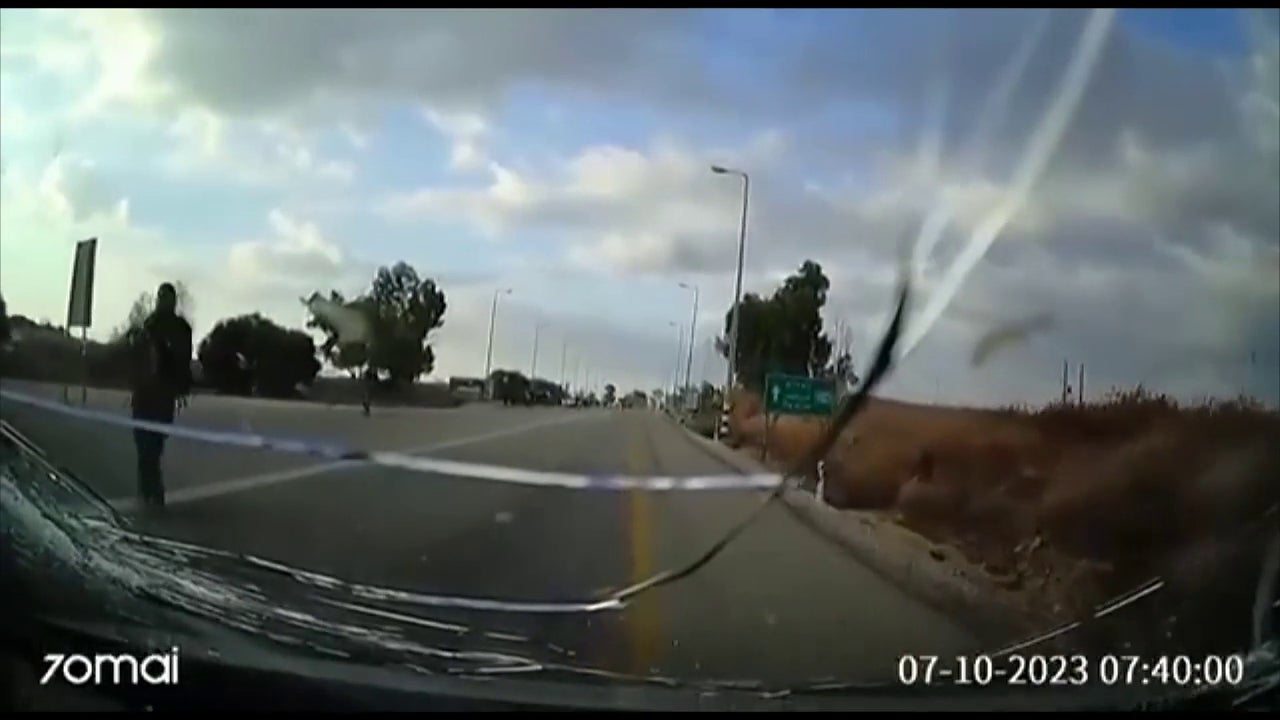 The exact moment Hamas terrorists shoot at a car fleeing the Supernova festival
