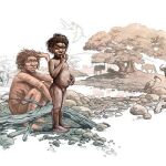 Ilustración de Garba con su madre en el entorno de las tierras altas etíopes hace 2.000.000 de años.
