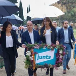 Jordi Turull y la expresidenta del Parlament Laura Borràs, ayer en el homenaje a Companys