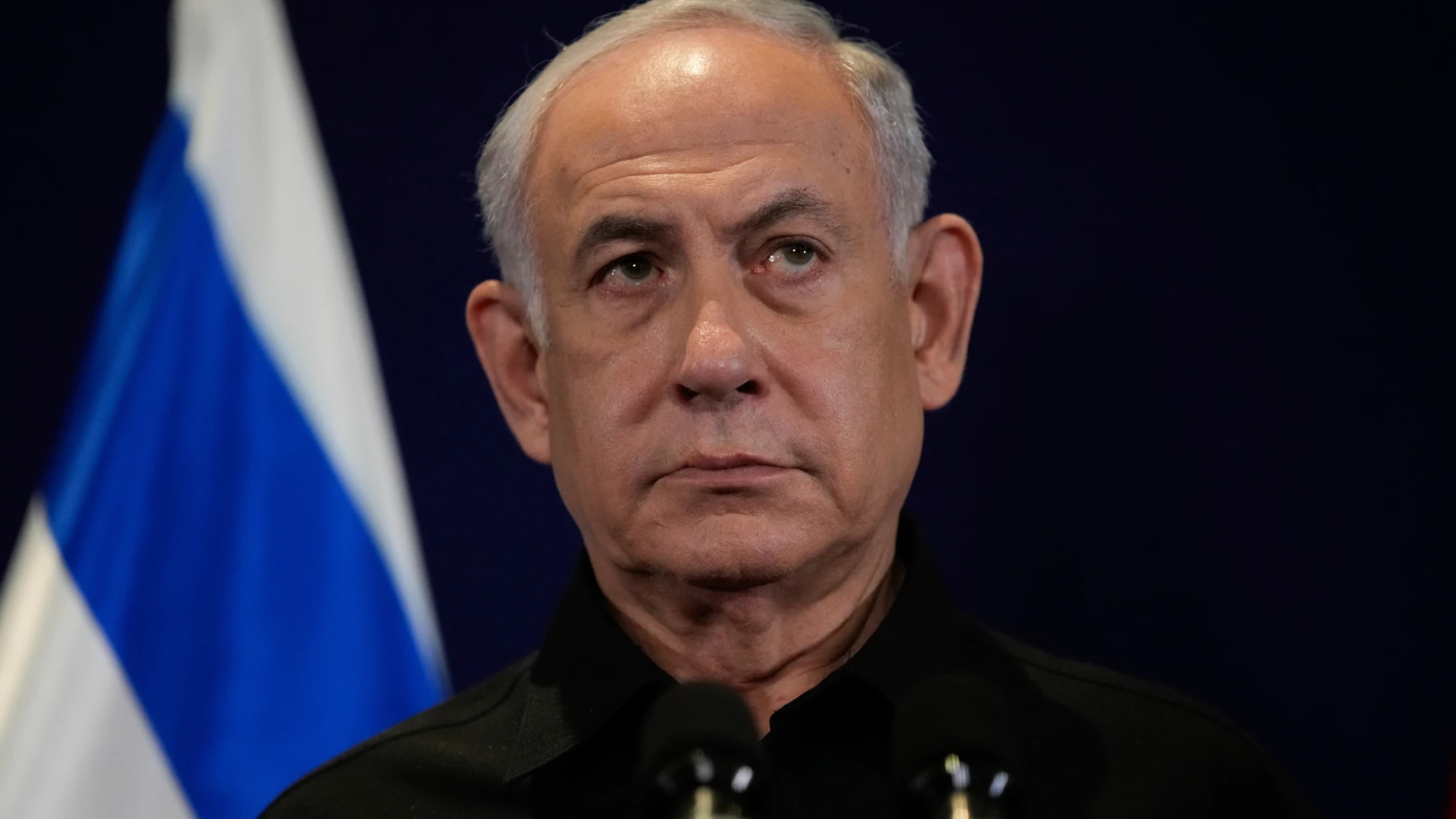 Israeli Prime Minister Benjamin Netanyahu speaks to the media during a joint press conference with German Chancellor Olaf Scholz, in Tel Aviv, Israel, Tuesday, Oct. 17, 2023. (AP Photo/Maya Alleruzzo, Pool)