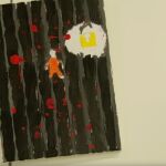 Dibujo del etarra Mikel Otegi en prisión donde se percibe un candado y manchas rojas