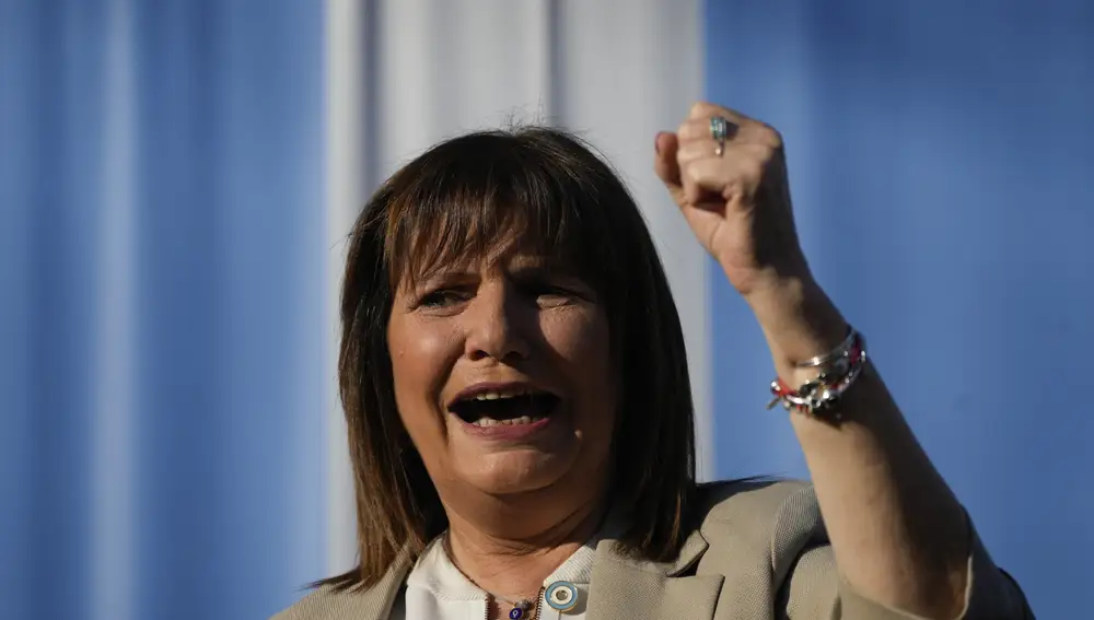 &quot;Juntos por el Cambio&quot; presidential candidate Patricia Bullrich cheers during a campaign rally in Buenos Aires.