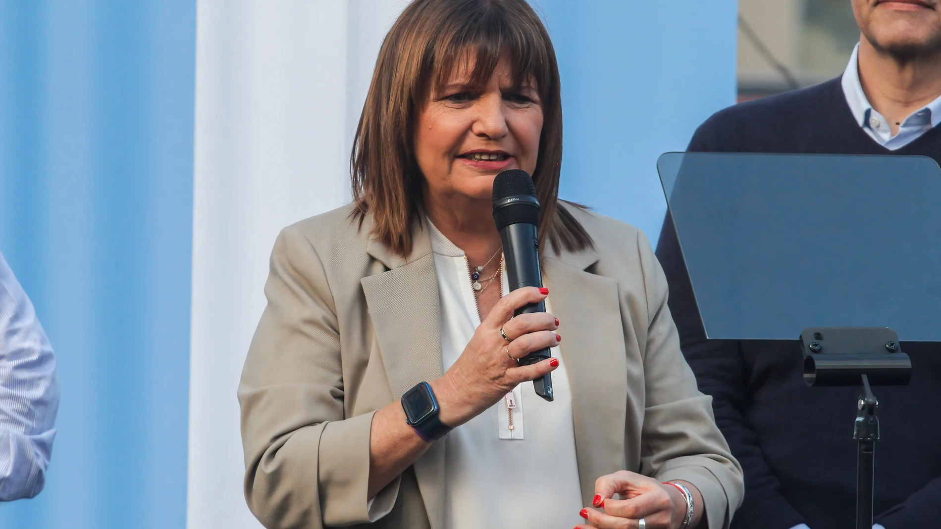 October 16, 2023, Barrancas de Belgrano, Argentina: Patricia Bullrich speaks during the first closing ceremony of her campaign for the next Argentine presidential election. First closing of Patricia Bullrich's campaign ahead of the Argentine presidential elections on October 22, 2023. 16/10/2023