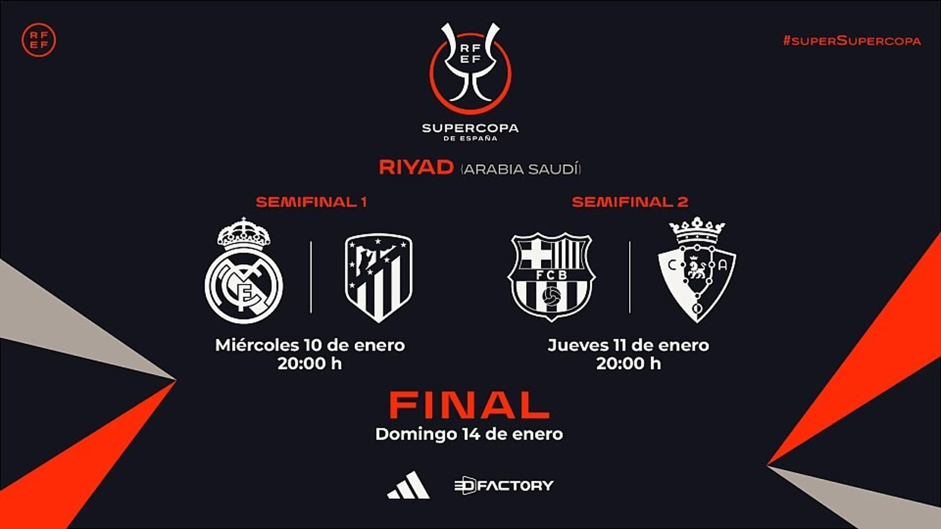 MADRID.-El derbi entre Real Madrid y Atlético abrirá la Supercopa de España el 10 de enero a las 20.00 horas