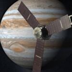 Recreación de la sonda Juno orbitando Júpiter.