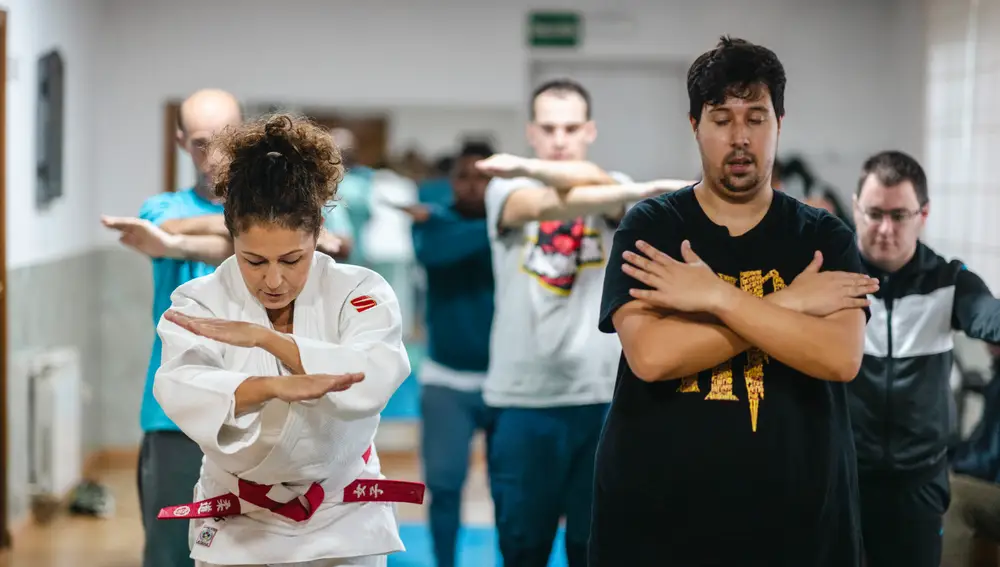 Almudena López, campona de Judo, durante un entrenamiento en la Fundación Jardines de España.
