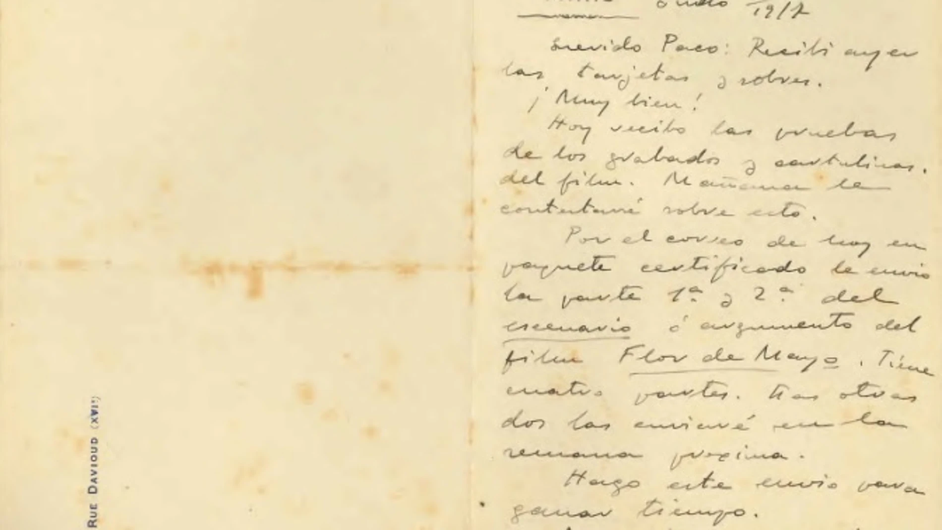 Carta manuscrita de Vicente Blasco Ibáñez CEDIDA C. AIMEUR 31/10/2023