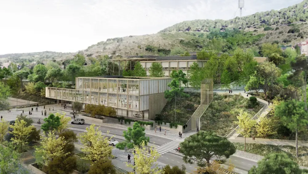 La maqueta virtual del CaixaResearch Institute que se está comenzando a construir en Barcelona en unos terrenos frente al Museo de la Ciencia Cosmocaixa, al otro lado de la Ronda de Dalt