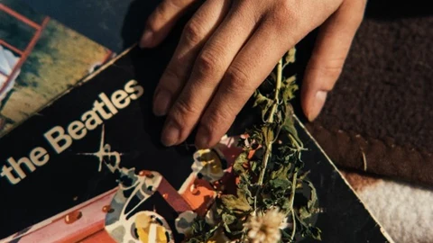 Mano agarrando un disco de los Beatles