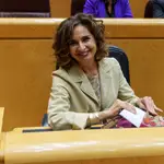 La ministra de Hacienda en funciones y vicesecretaria general del PSOE, María Jesús Montero, durante el pleno del Senado.