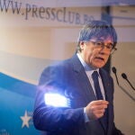 Carles Puigdemont en la conferencia de Bruselas