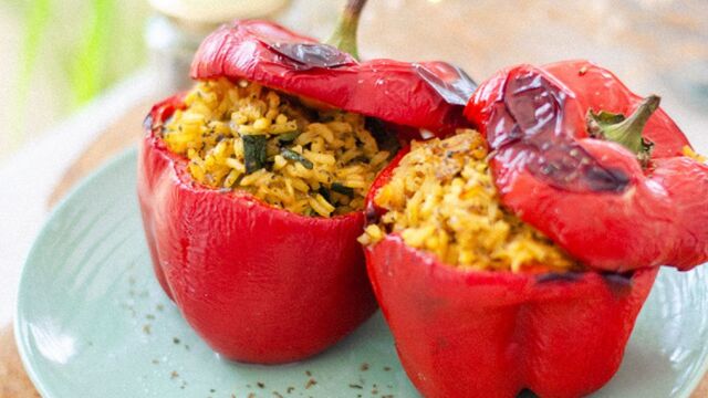 Pimientos rellenos de arroz