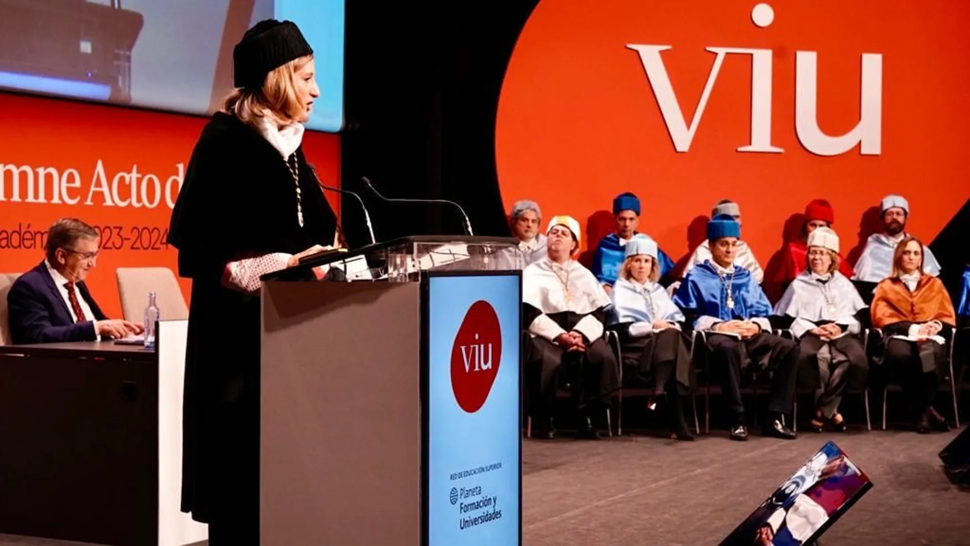La rectora de VIU, Eva María Giner, durante la apertura del curso académico 2023-2024, ayer