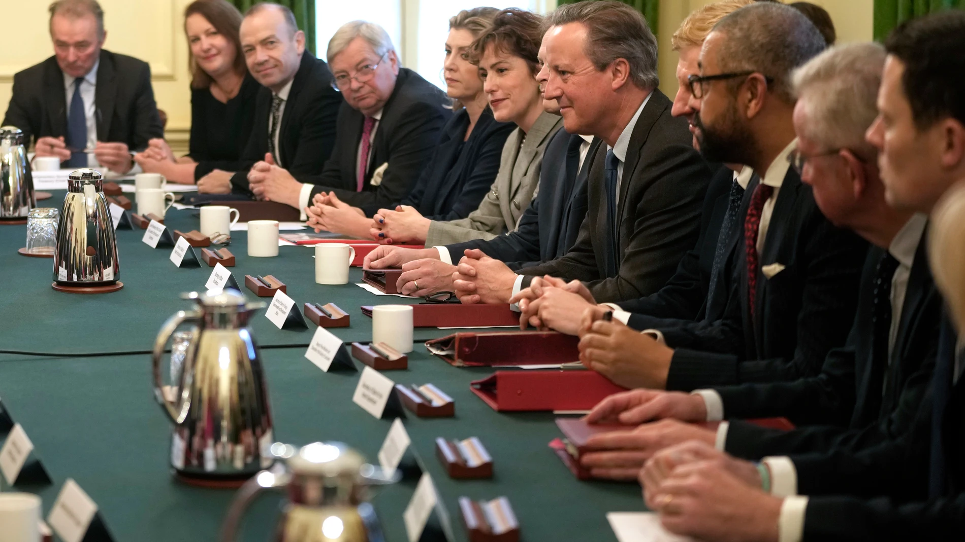 The new British Foreign Secretary David Cameron, 4th right, attends a Cabinet meeting inside 10 Downing Street in London, Tuesday, Nov. 14, 2023. Cameron a former Prime Minister, was brought back into the cabinet during reshuffle by Prime Minister Rishi Sunak, on Monday. (AP Photo/Kin Cheung,Pool)