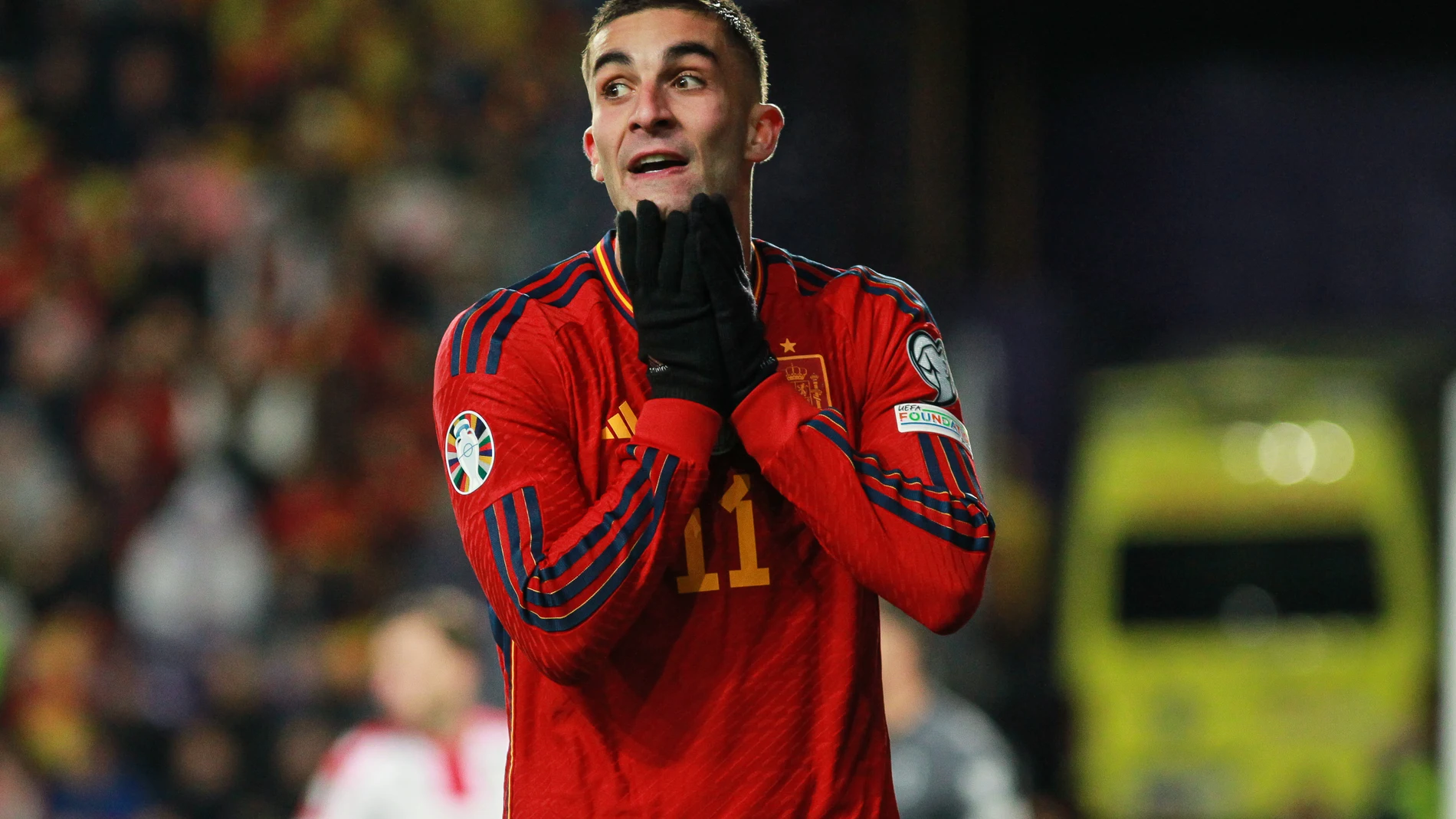 Ferran Torres of Spain lamenting during the UEFA EURO 2024 European qualifier match between Spain and Georgia at Jose Zorrilla Stadium on November 19, 2023 in Valladolid, Spain. AFP7 19/11/2023 ONLY FOR USE IN SPAIN