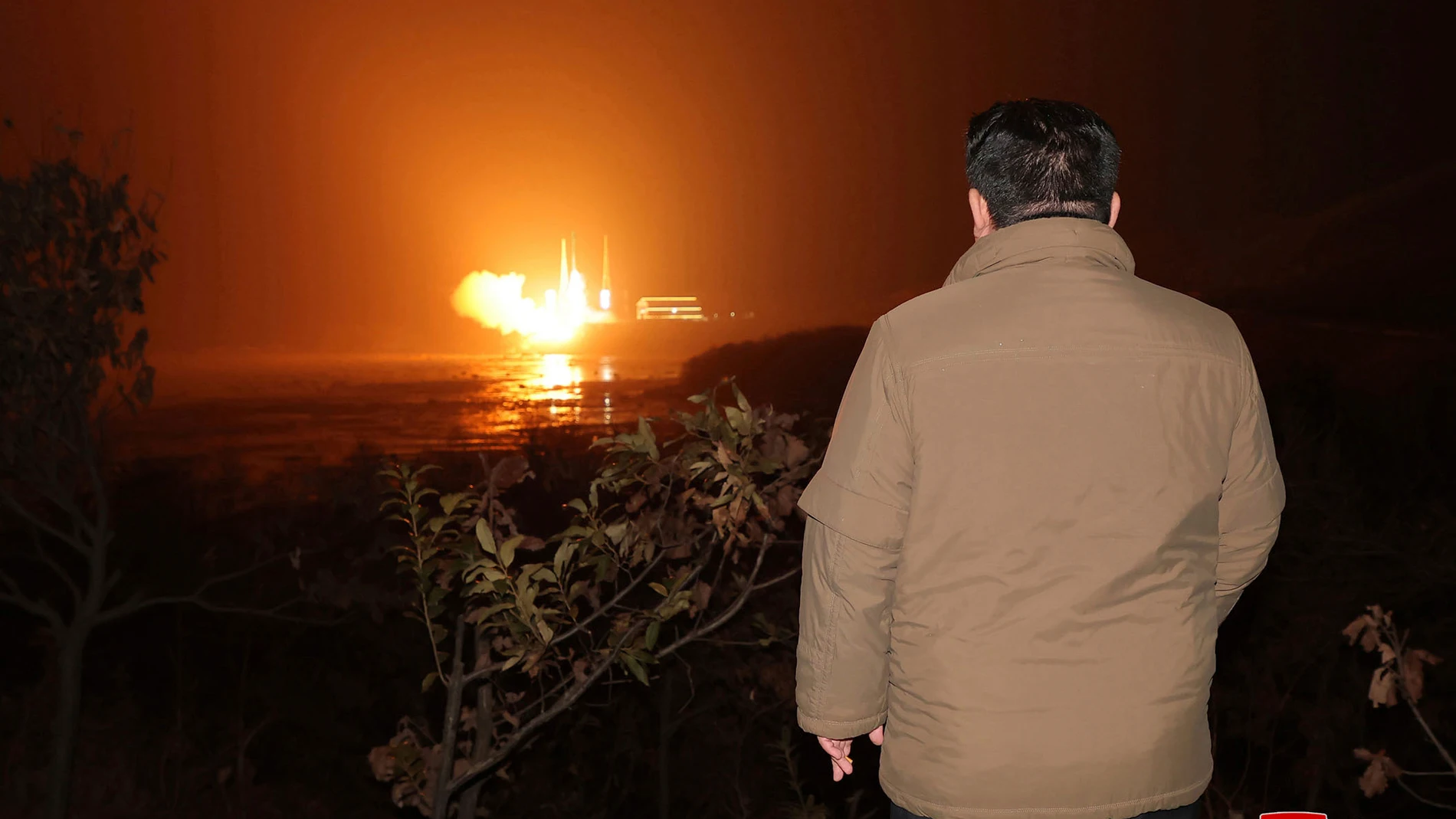 In this photo provided by the North Korean government, North Korean leader Kim Jong Un watches a rocket launch from a launching center in North Korea, Tuesday, Nor. 21, 2023. The North’s space agency said that its new “Chollima-1” carrier rocket accurately placed the Malligyong-1 satellite into orbit on Tuesday night. Independent journalists were not given access to cover the event depicted in this image distributed by the North Korean government. The content of this image is as provided and ...
