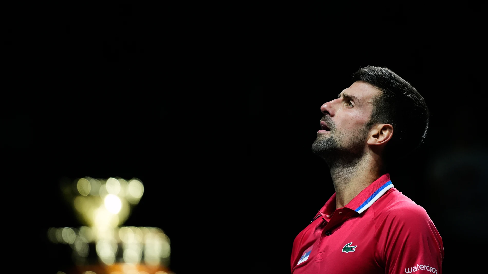 Novak Djokovic of Serbia look on during tennis match between Serbia and Great Britain Davis Cup Finals 8 at Martin Carpena Pavilion on November 23, 2023, in Malaga, Spain AFP7 23/11/2023 ONLY FOR USE IN SPAIN
