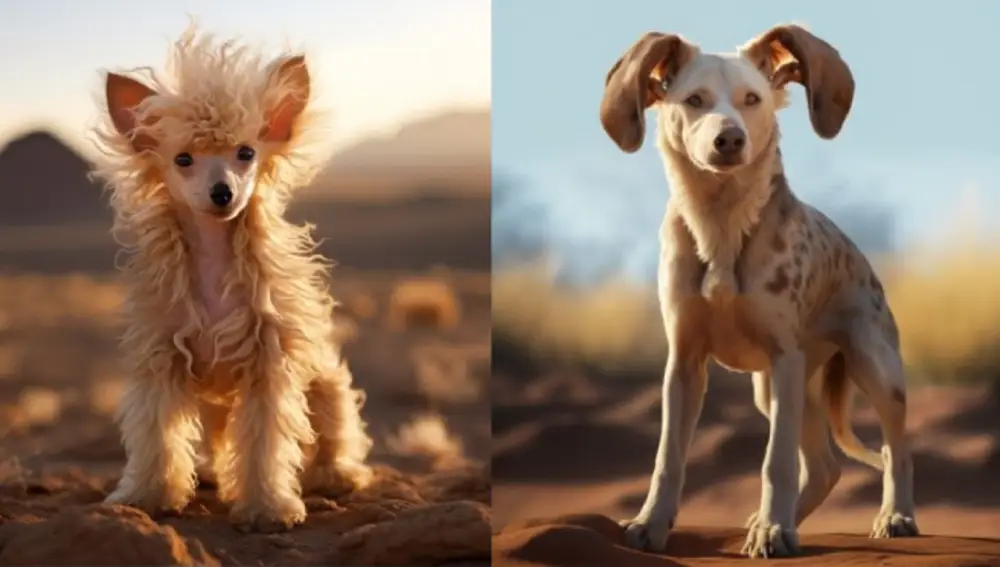 Golden Retriever y Caniche dentro de 10.000 años, bajo el calentamiento global.
