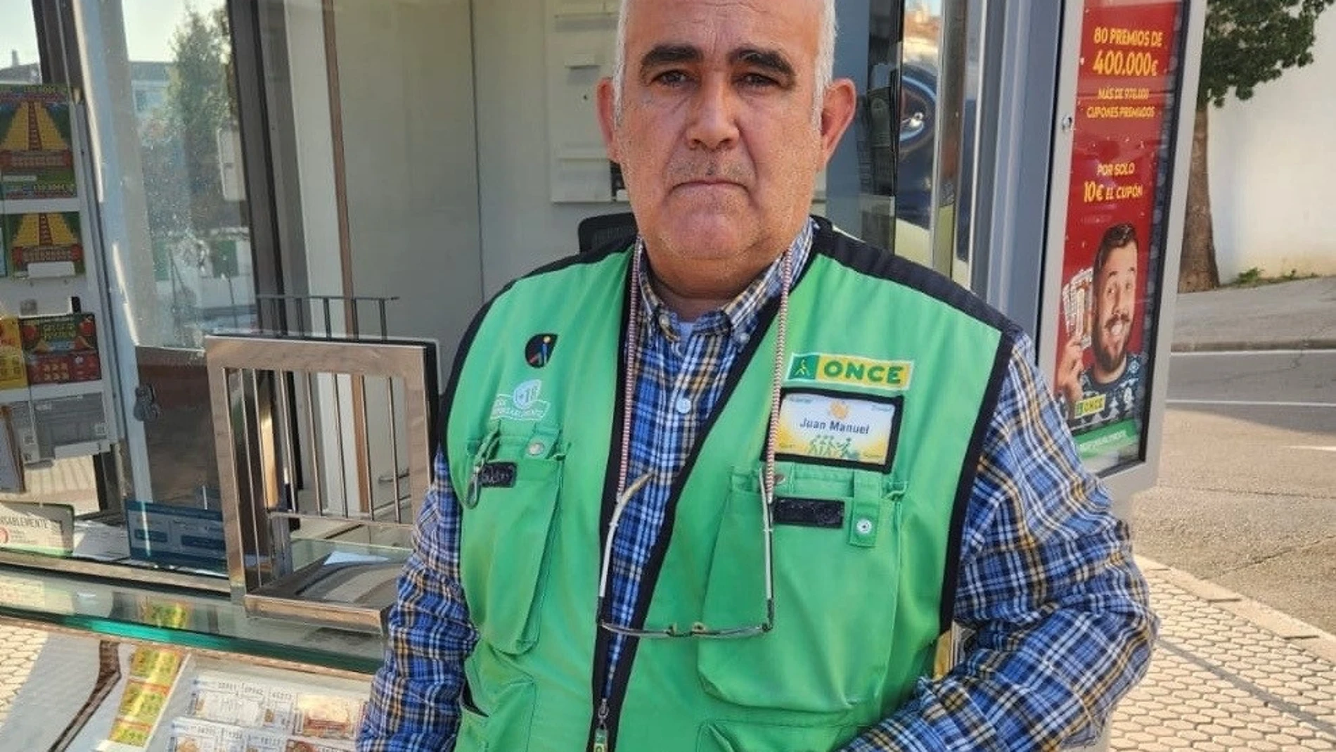 El vendedor de la ONCE Juan Manual Torres, quien ha llevado la suerte a Algeciras (Cádiz) con un sueldazo de la ONCE.ONCE26/11/2023