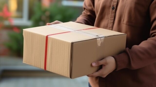 Repartidor entrega un paquete