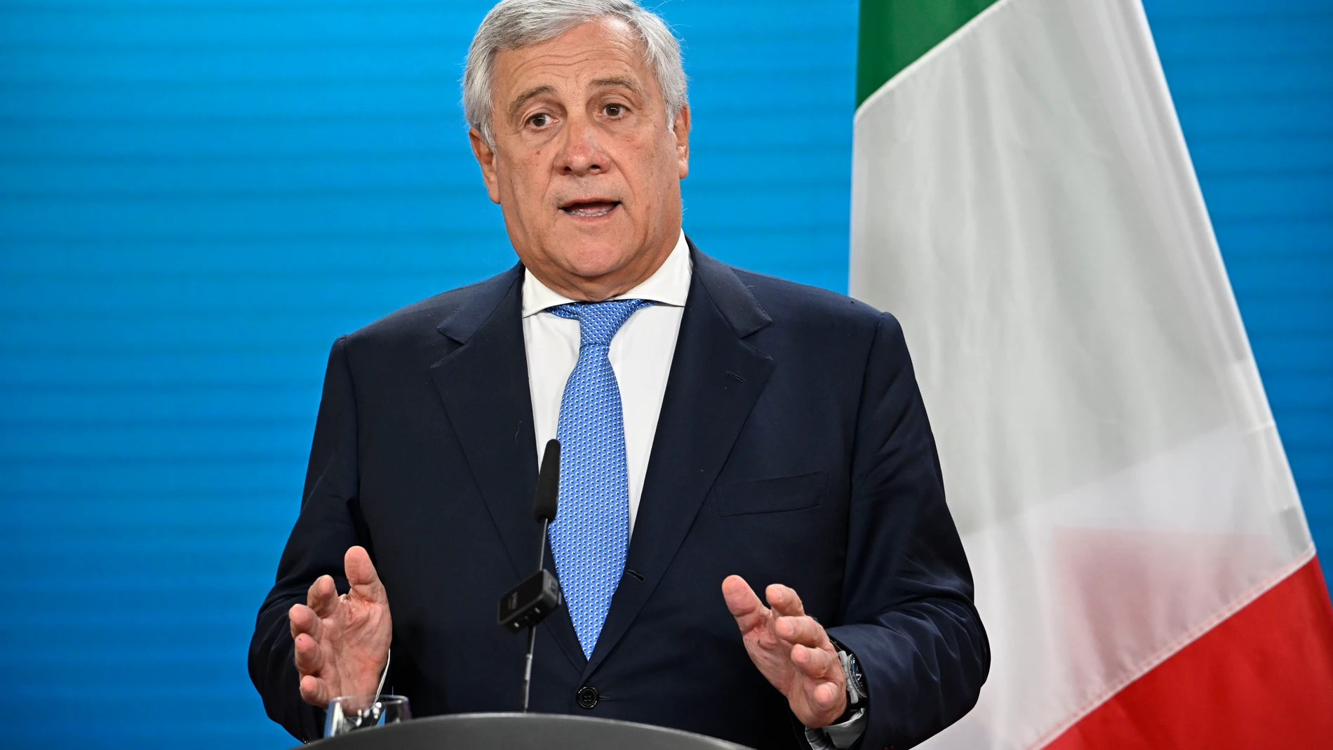 FILED - 28 September 2023, Berlin: Italian Foreign Minister Antonio Tajani speaks during a press conference at the German Foreign Office in Berlin. Photo: Tobias Schwarz/POOL/AFP/dpa (Foto de ARCHIVO) 28/09/2023 ONLY FOR USE IN SPAIN