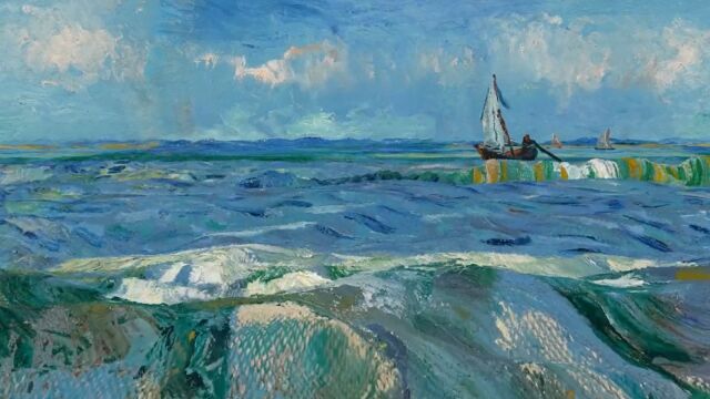  "Seascape near Les Saintes-Maries-de-la-Mer" de Vincent van Gogh en movimiento