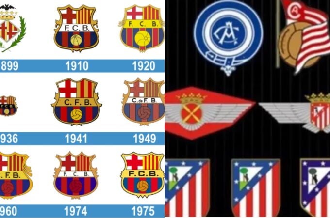 La evolución de los escudos de FC Barcelona y Atlético