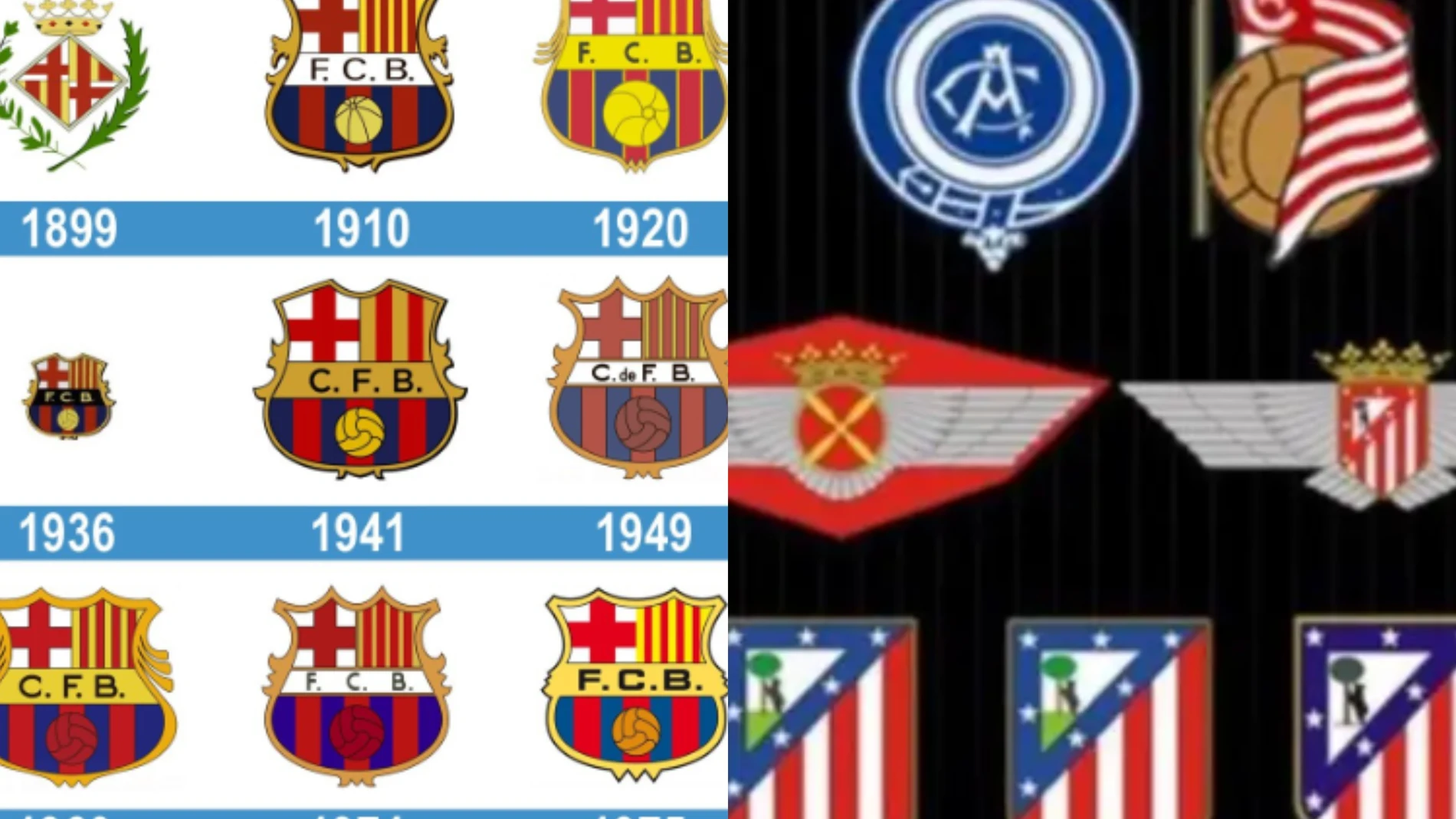 La evolución de los escudos de FC Barcelona y Atlético