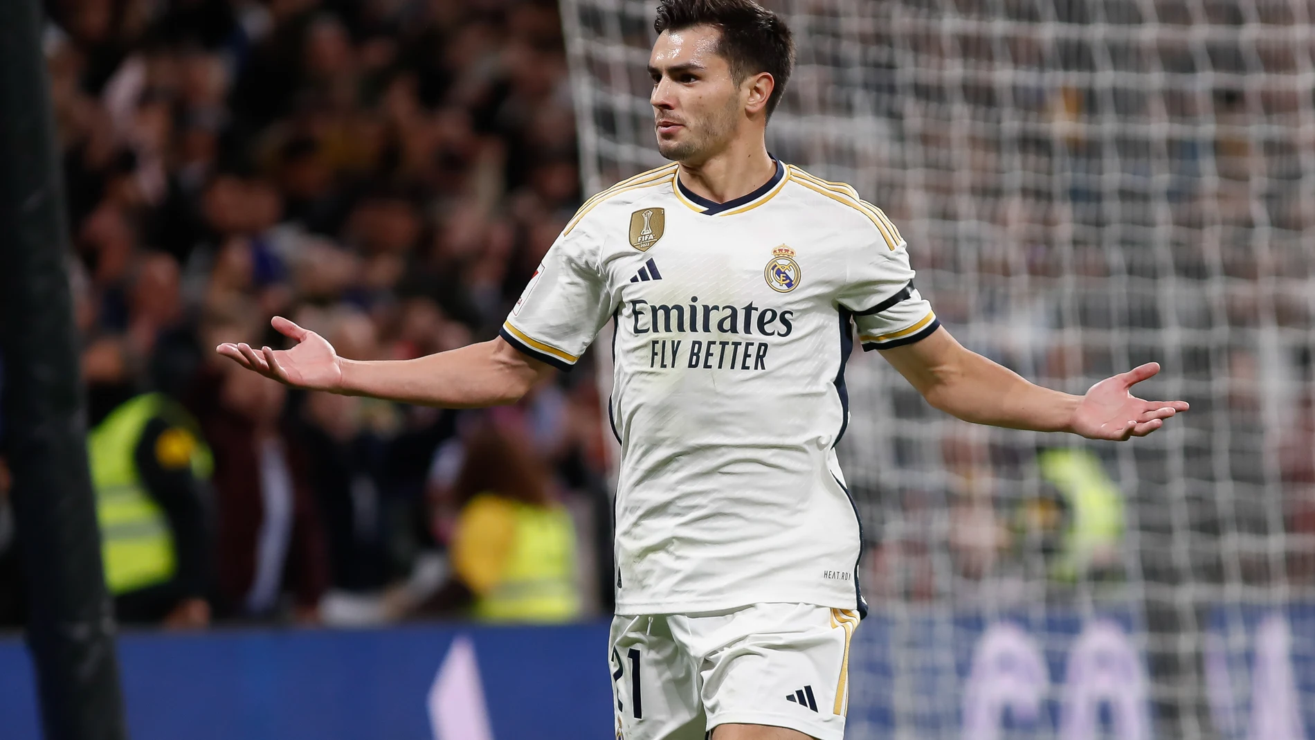 Brahim Diaz of Real Madrid celebrates a goal during the Spanish League, LaLiga EA Sports, football match played between Real Madrid and Granada CF at Santiago Bernabeu stadium on December 02, 2023, in Madrid, Spain. AFP7 02/12/2023 ONLY FOR USE IN SPAIN