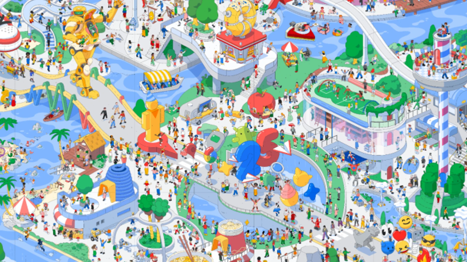 Google lanza un ¿Dónde está Wally? con los 25 temas más buscados entre 1999 y 2023.