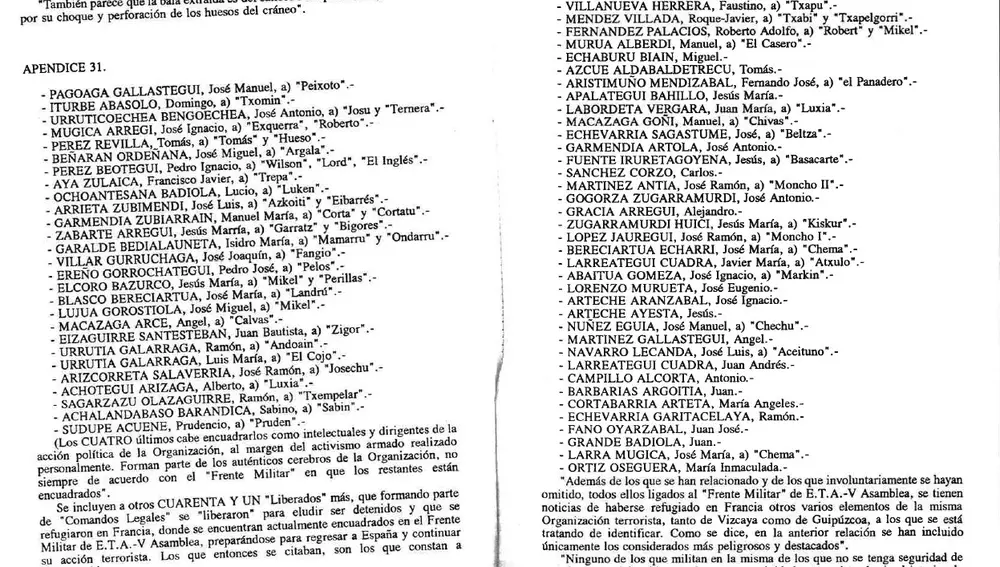 El listado de los 68 etarras más importantes de ETA elaborado por el comisario de Bilbao