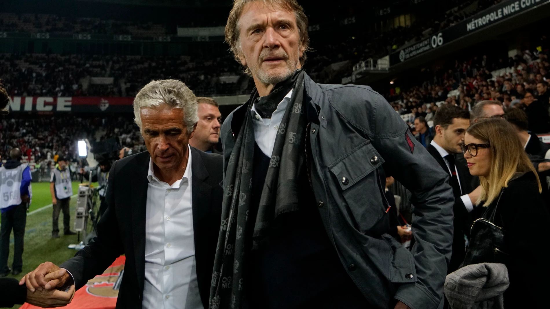 FILE - Sir Jim Ratcliffe looks on ahead of the French League One soccer match between Nice and Paris Saint Germain in Allianz Riviera stadium in Nice, southern France, on Oct.18, 2019. More than a year after it was put up for sale, Manchester United said Sunday that British billionaire Jim Ratcliffe had agreed to buy a minority stake in the storied Premier League club. Ratcliffe, who owns petrochemicals giant INEOS and is one of Britain’s richest people, has bought a stake of “up to 25%” of t...