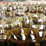 Pintura anónima que representa a la Gran Armada enfrentándose a la flota inglesa y que bien podría recoger el triunfo de la misma ese alternativo 6 de agosto de 1588.
