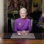 Queen Margrethe II smiles as she delivers her New Year&#39;s speech and announces her abdication, Copenhagen, Denmark 31 December 2023.
