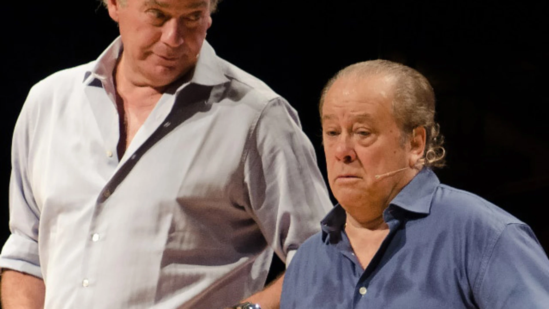 Bertín Osborne y Paco Arévalo en la presentación en el Teatro Olympia de su nueva obra «Por humor al arte»
