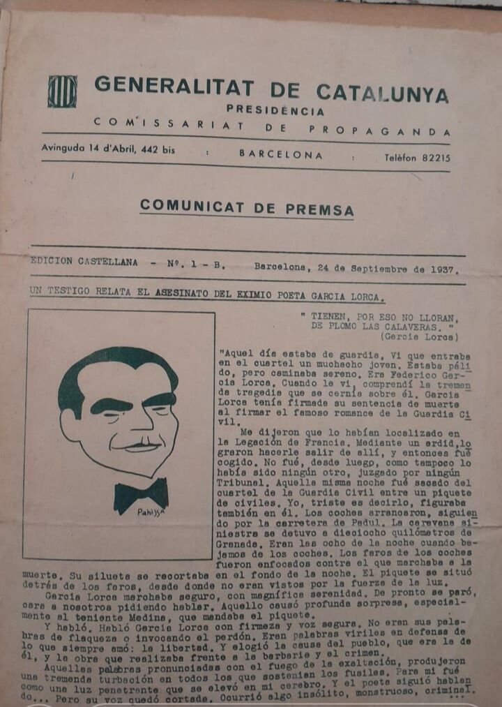 La nota publicada por el Comissariat de Propaganda