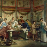 En «Una fiesta romana» el pintor Roberto Bompiani refleja los lujos culinarios típicos de aquella época