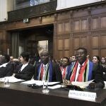 Ambassador of the Republic of South Africa to the Netherlands Vusimuzi Madonsela, right, and Minister of Justice and Correctional Services of South Africa Ronald Lamola, second right, during the opening of the hearings at the International Court of Justice in The Hague, Netherlands.