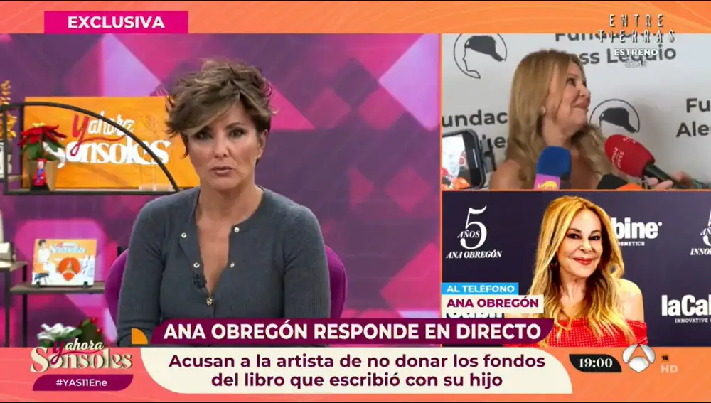 Ana Obregón entra en directo en &quot;Y ahora Sonsoles&quot; para explicar lo ocurrido con el dinero de la fundación
