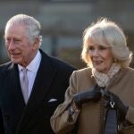 Britain's King Charles III (L) and Camilla, The Queen Consort (R) leave Bolton Town Hall in Bolton, Britain, 20 January 2023