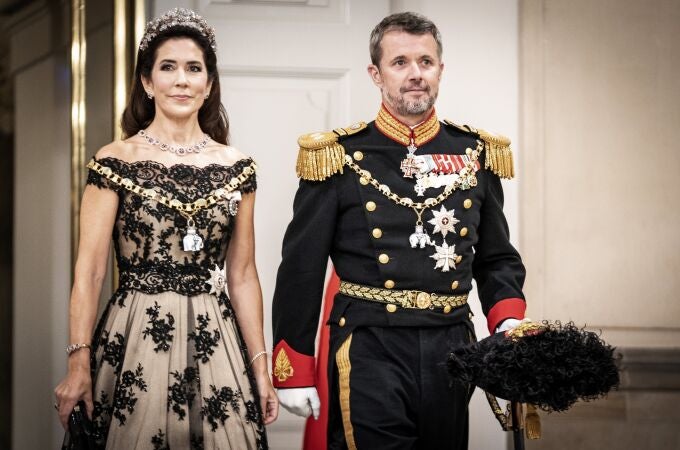 Crown Prince Frederik and Crown Princess Mary arrives at the gala banquet at Christiansborg Palace in Copenhagen, Denmark, Sunday Sept. 11, 2022. The banquet is held to mark the 50th anniversary of Danish Queen Margrethe II's accession to the throne